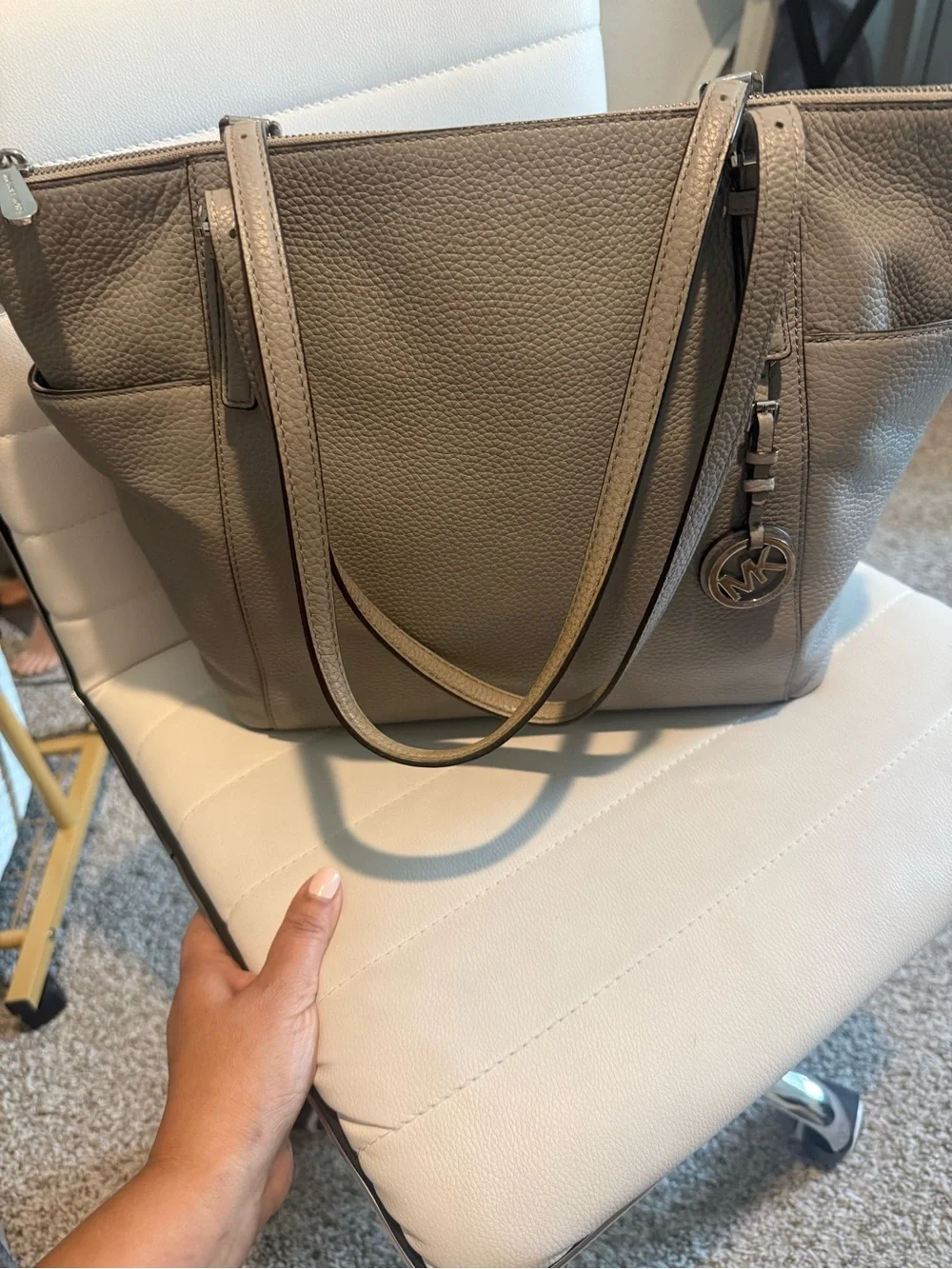 Michael Kors Pebbled Leather Tote in Taupe